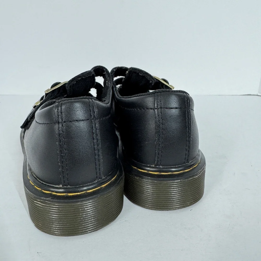 Dr. Martens 8065 Mary Jane Kids Shoes Black Leather Double Strap Buckle Egdy